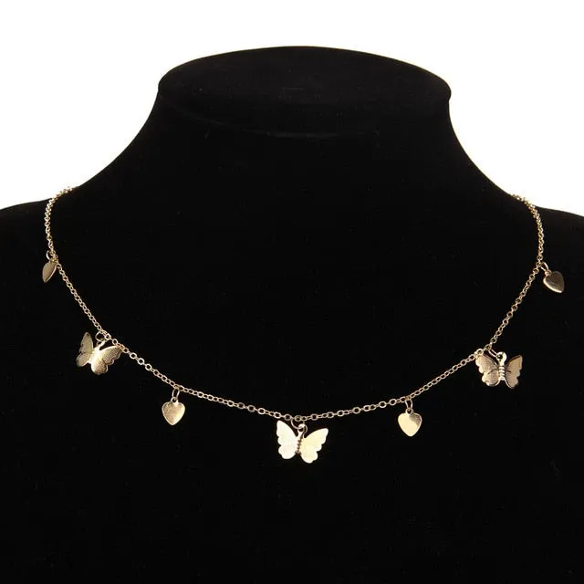 Gold Chain Butterfly Pendant Choker Necklace Women Statement Collares Bohemian Beach Jewelry Gift Collier Cheap