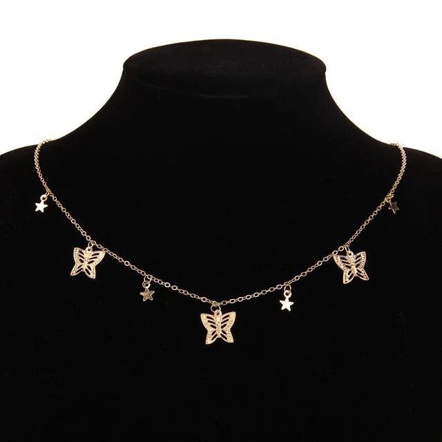 Gold Chain Butterfly Pendant Choker Necklace Women Statement Collares Bohemian Beach Jewelry Gift Collier Cheap