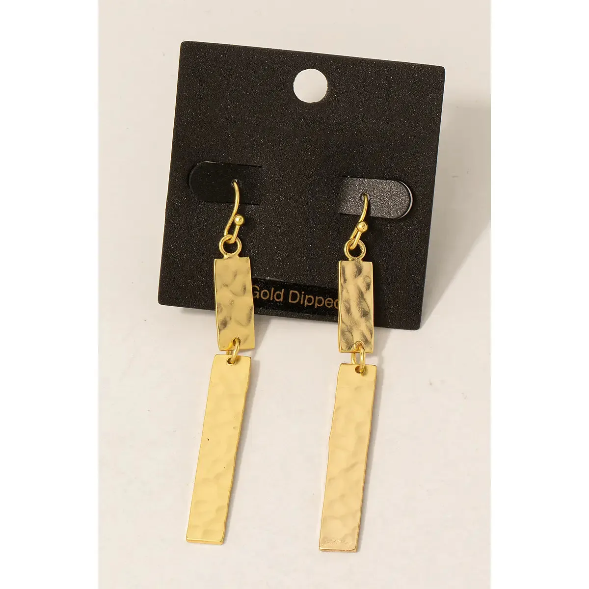 Gold Dipped Hammered Bar Drop Earrings