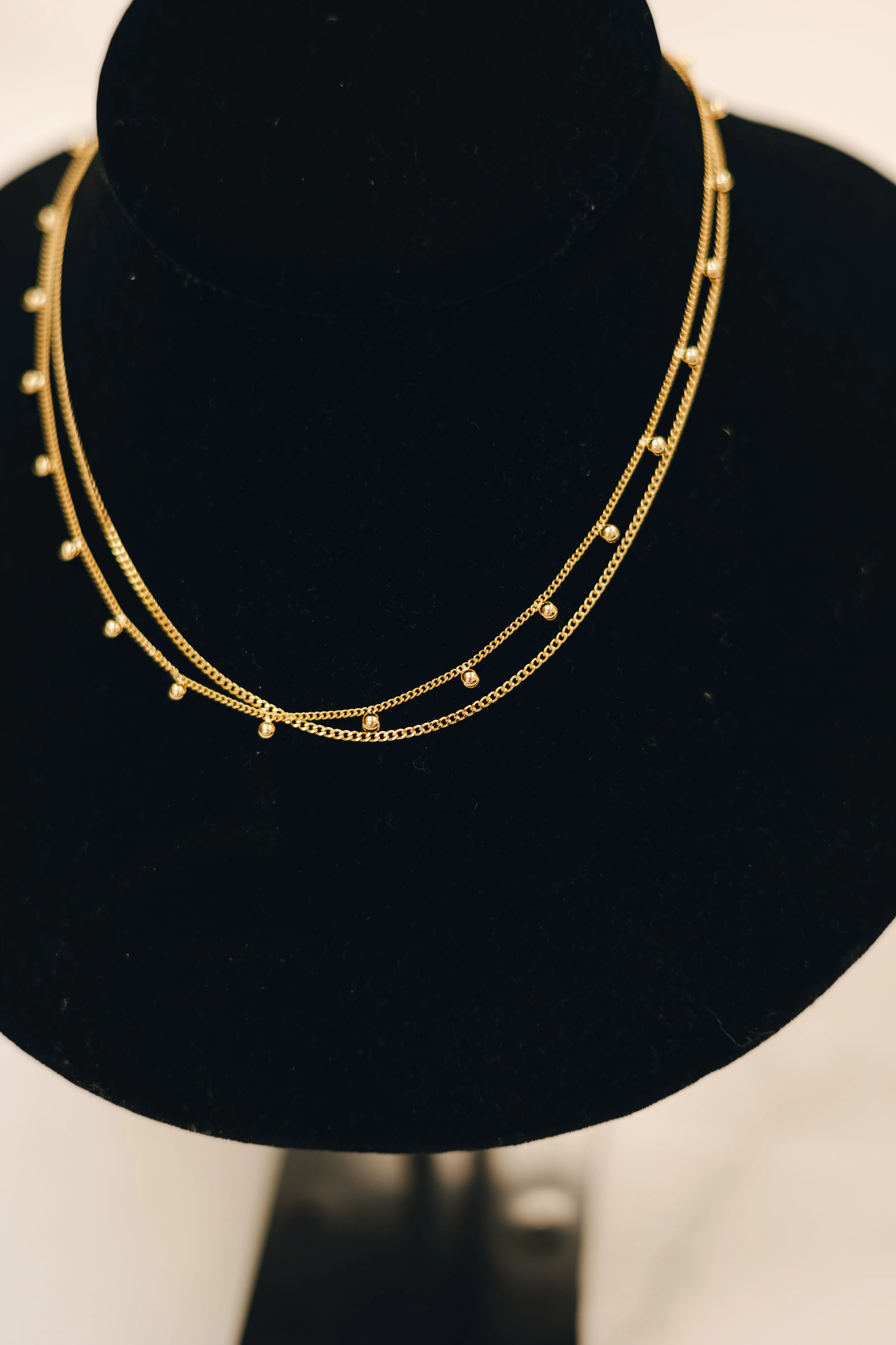 Gold-Dipped Two Layer Necklace w/ Ball Beads