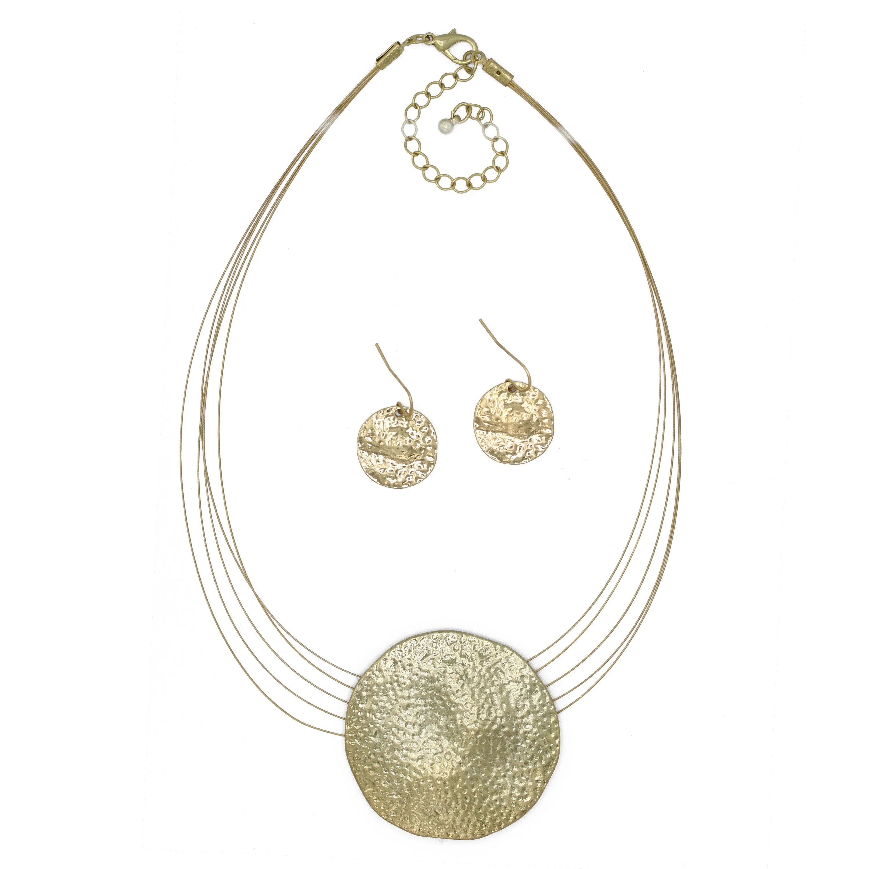 Gold Hammered Pendant Necklace And Earrings Set #SCE18242_GOLD (LE25(FED AREA ))