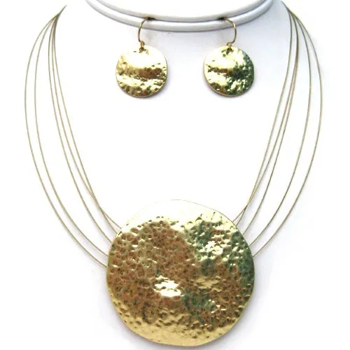 Gold Hammered Pendant Necklace And Earrings Set #SCE18242_GOLD (LE25(FED AREA ))
