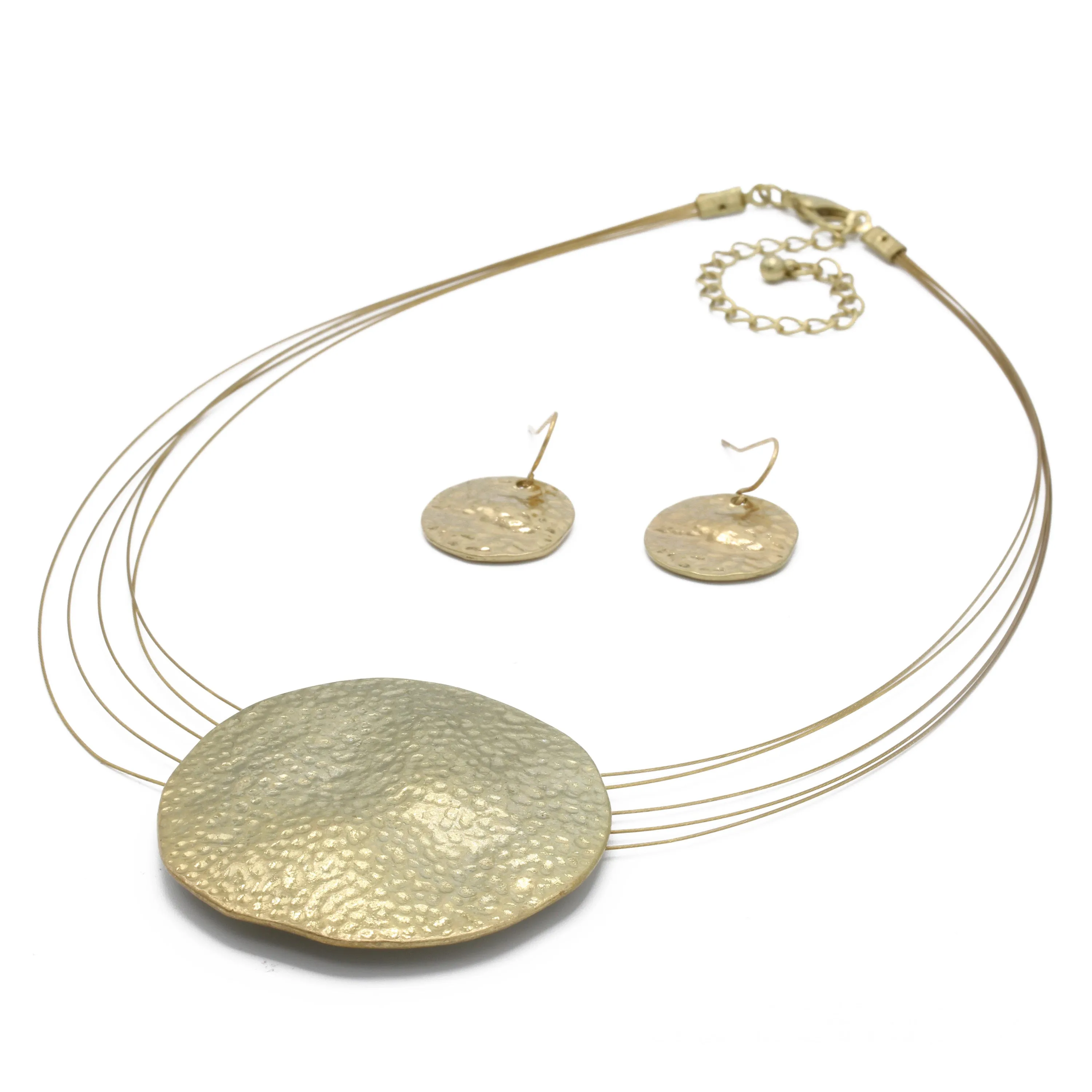 Gold Hammered Pendant Necklace And Earrings Set #SCE18242_GOLD (LE25(FED AREA ))