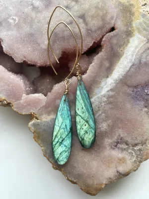 Gold Labradorite Dangle Drop Crystal Earrings