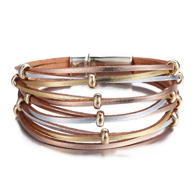 Gold Leather Wrap Bracelets (variations)