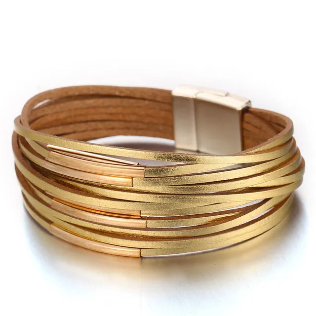 Gold Leather Wrap Bracelets (variations)