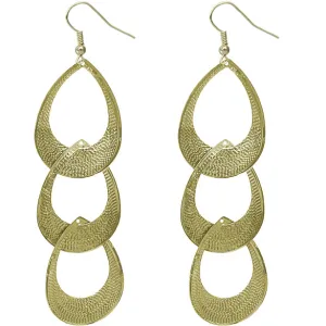 Gold Long Interlock Teardrop Dangle Earrings