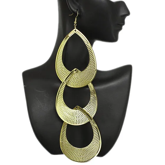 Gold Long Interlock Teardrop Dangle Earrings