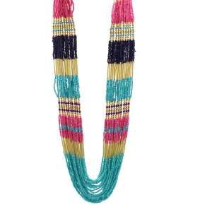 Gold Multicolor Seed Bead Statement Layer Necklace#N2216-MLT