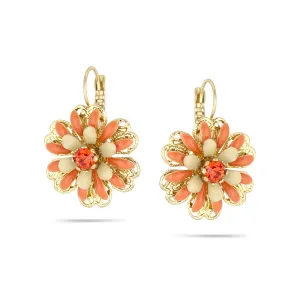 GOLD PEACH CREAM FLOWER DROP EARRINGS #233CR3101 (10E1)