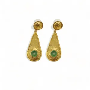 Gold-Plated Handmade Drop Earrings with Green Onyx Stones | Contemporary Elegance | Nature-Inspired Jewelry