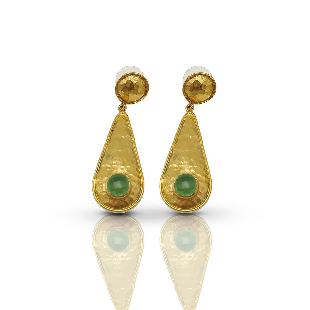Gold-Plated Handmade Drop Earrings with Green Onyx Stones | Contemporary Elegance | Nature-Inspired Jewelry