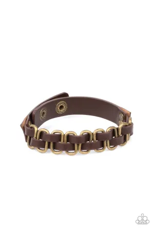 Gone Rogue - Brass - Accent Brown Leather Paparazzi Snap Wrap Bracelet