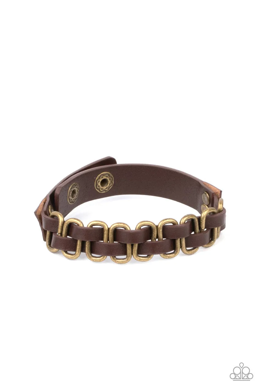 Gone Rogue - Brass - Accent Brown Leather Paparazzi Snap Wrap Bracelet