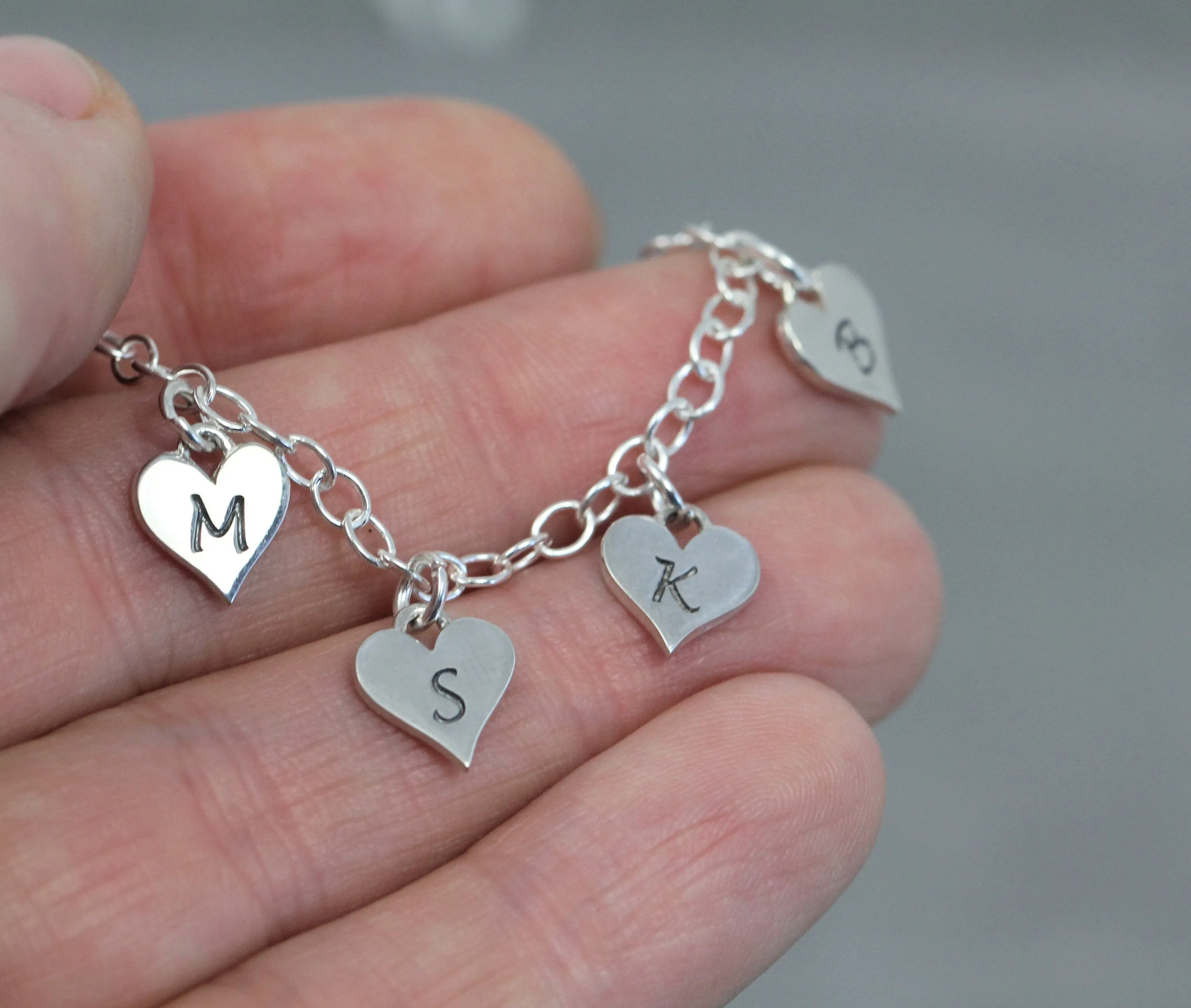 Grandma Bracelet with Sterling Silver Initials, Custom Family Jewelry