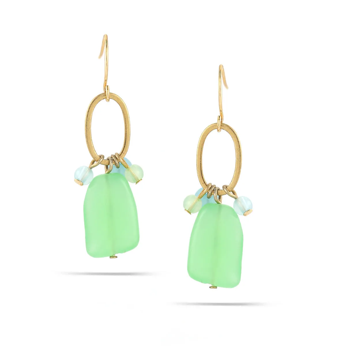 GREEN AND BLUE GOLD DROP EARRINGS #QE13141 GLD GRN (Showroom)