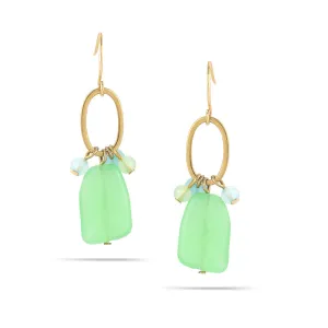 GREEN AND BLUE GOLD DROP EARRINGS #QE13141 GLD GRN (Showroom)