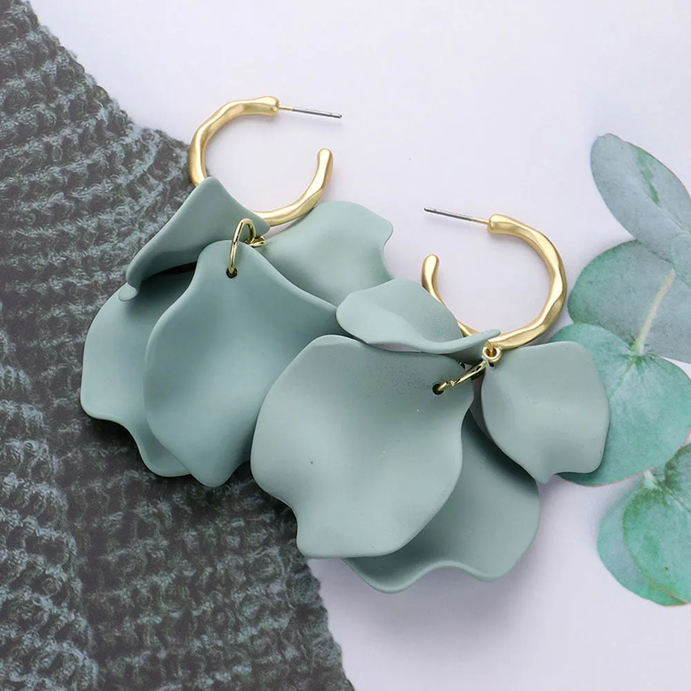 Green Petal Dangle Fun Fashion Earrings | Green Headshot Earrings | 633594