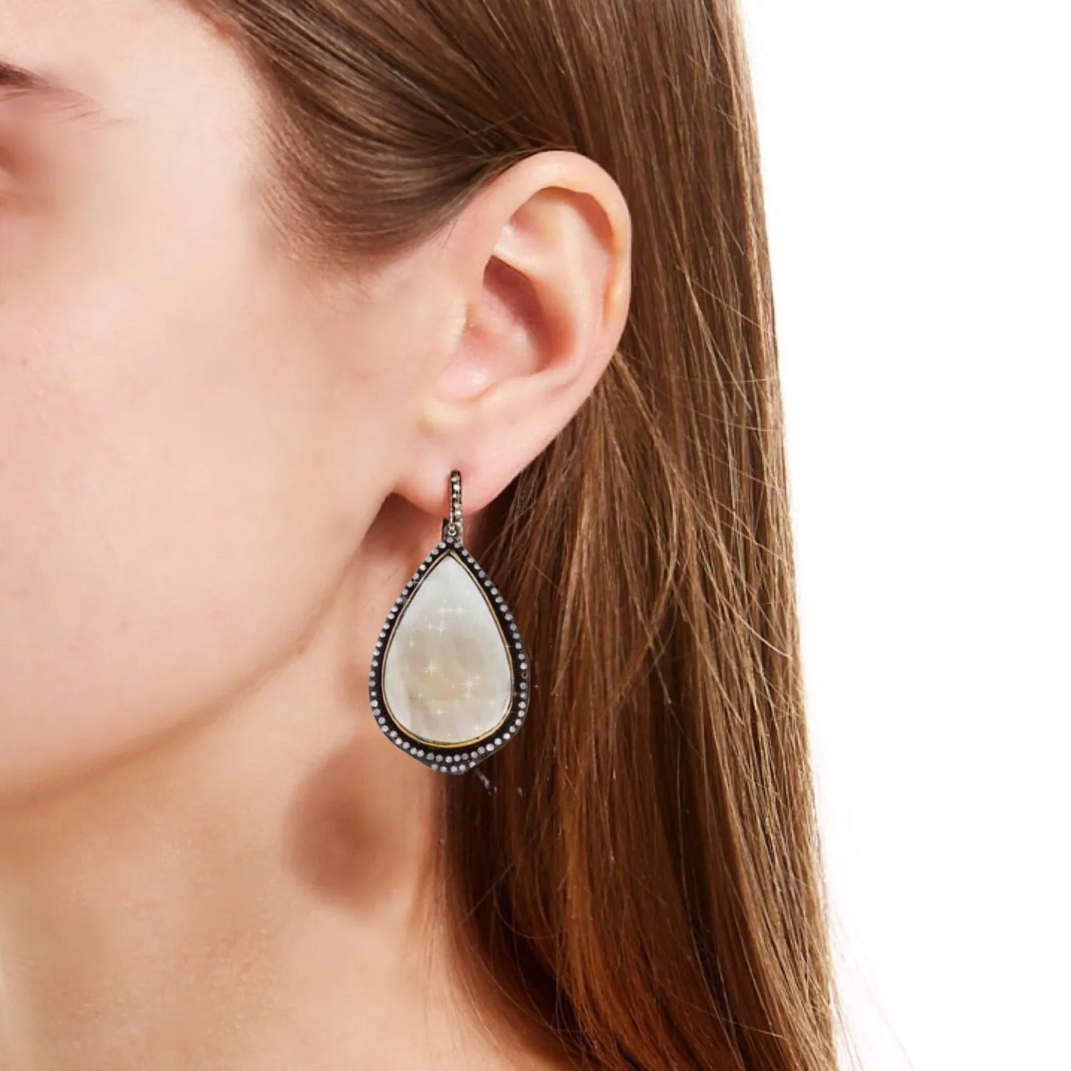 Grey Sapphire Diamond Drop Earrings