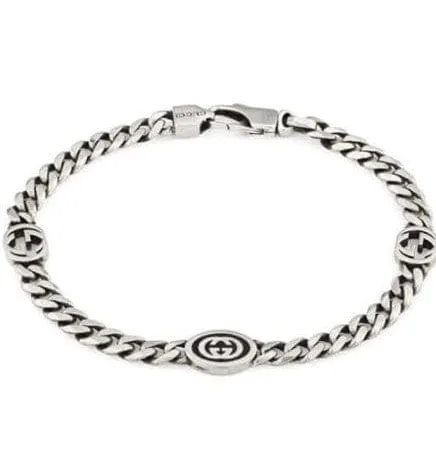 Gucci Serling Silver Interlocking G Stations Curb Bracelet