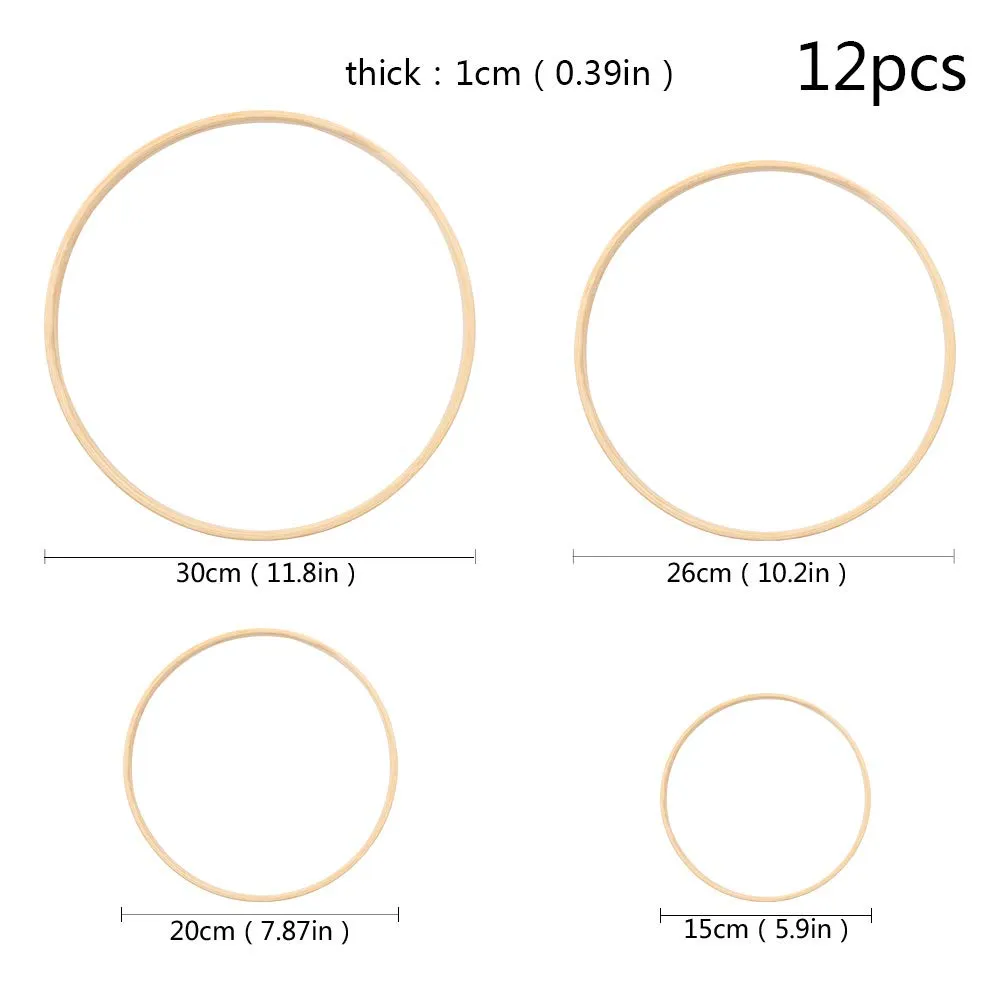 Gukasxi 12pcs Wooden Bamboo Floral Hoop Wreath Macrame Craft Dream Catcher Hoops Rings for DIY Weddding Wreath Decor, Macrame Dreamcatcher, Wall