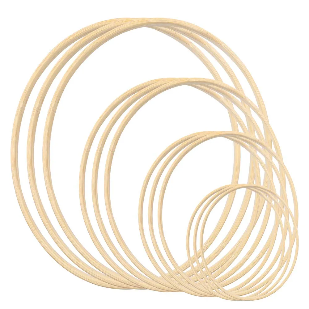 Gukasxi 12pcs Wooden Bamboo Floral Hoop Wreath Macrame Craft Dream Catcher Hoops Rings for DIY Weddding Wreath Decor, Macrame Dreamcatcher, Wall