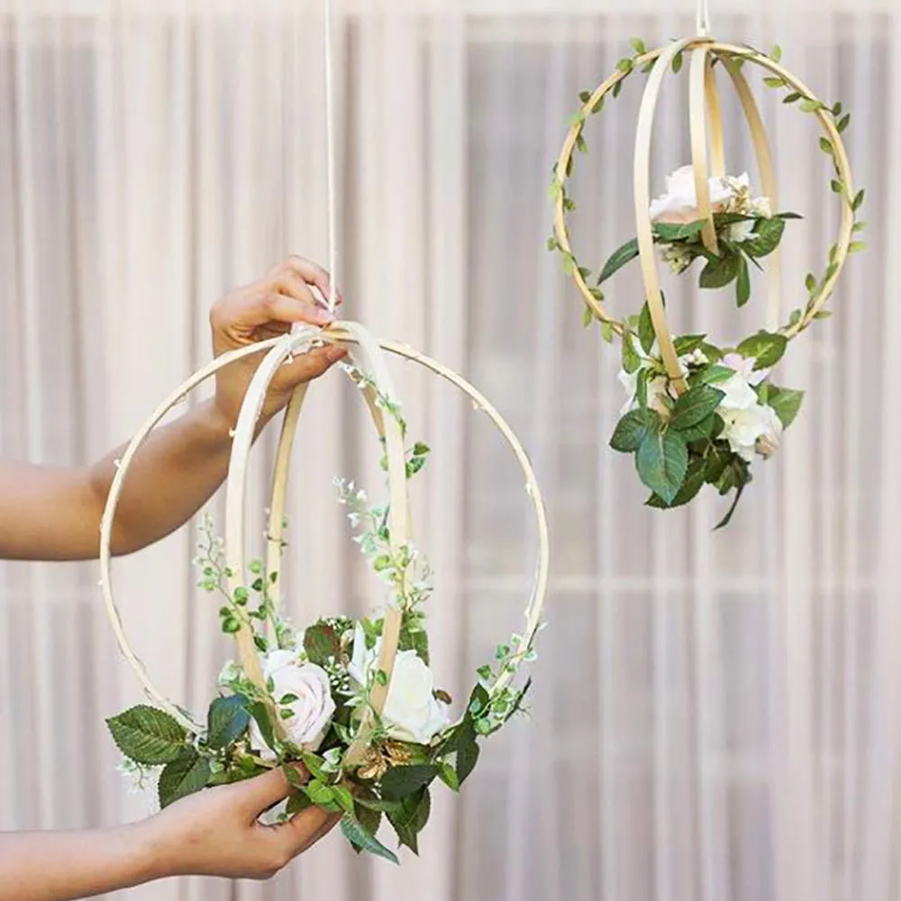 Gukasxi 12pcs Wooden Bamboo Floral Hoop Wreath Macrame Craft Dream Catcher Hoops Rings for DIY Weddding Wreath Decor, Macrame Dreamcatcher, Wall