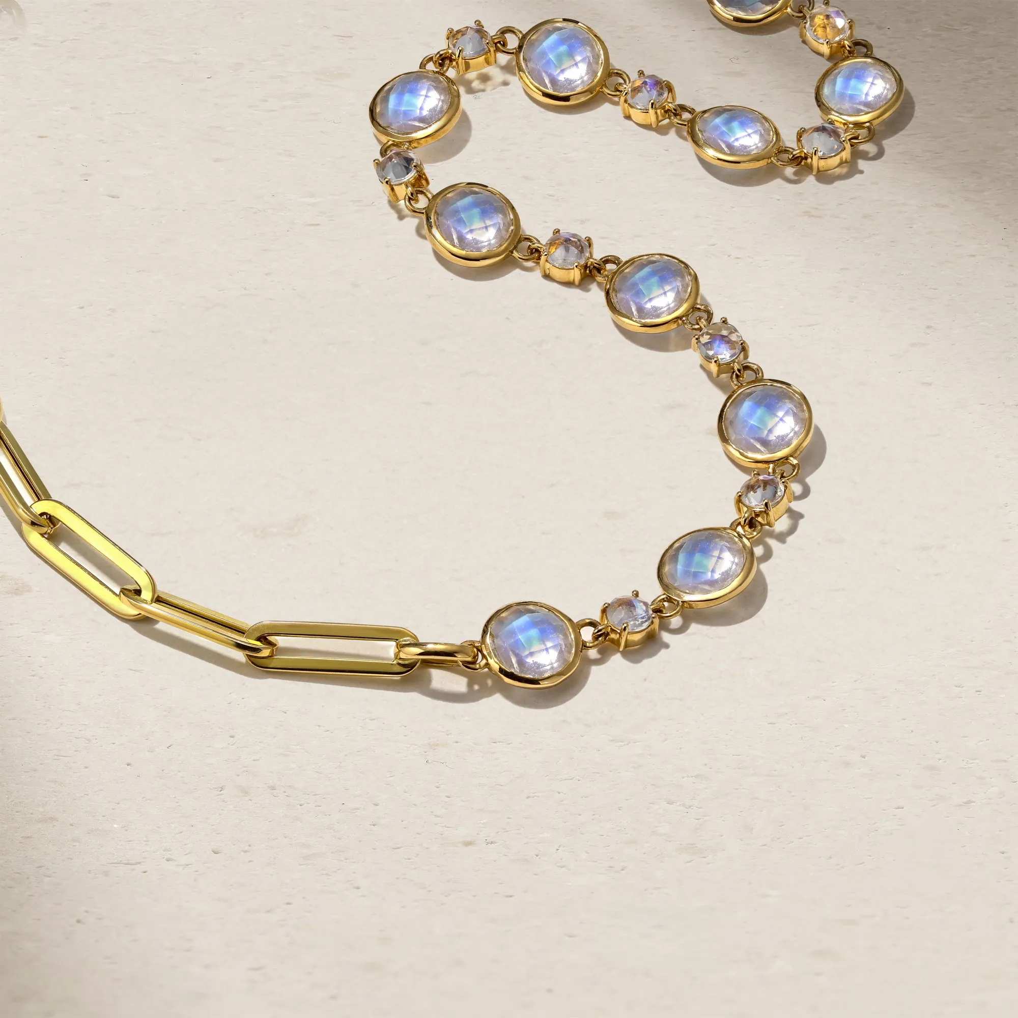 Half and Half Moonstone and Chunky Paperclip Link Necklace
