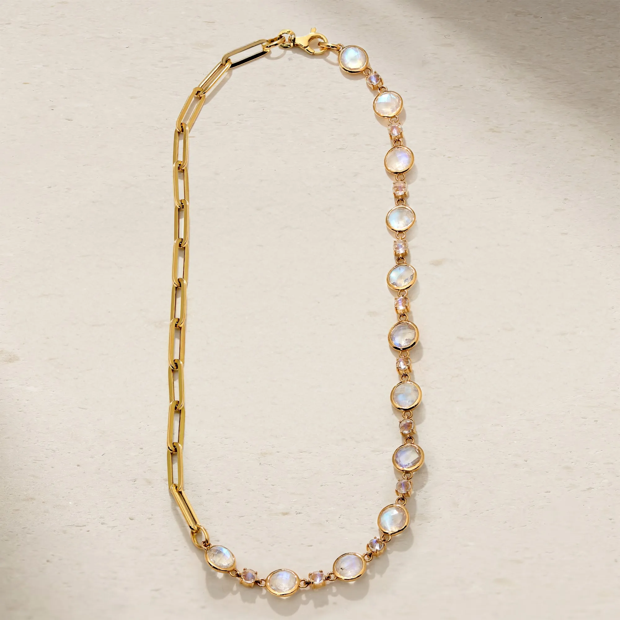 Half and Half Moonstone and Chunky Paperclip Link Necklace