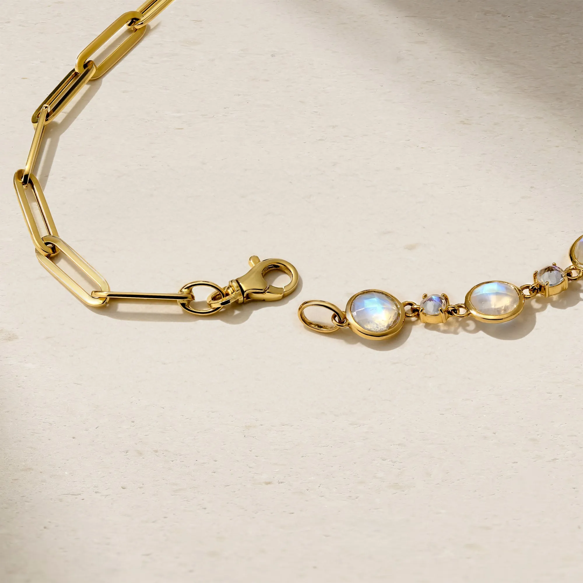 Half and Half Moonstone and Chunky Paperclip Link Necklace