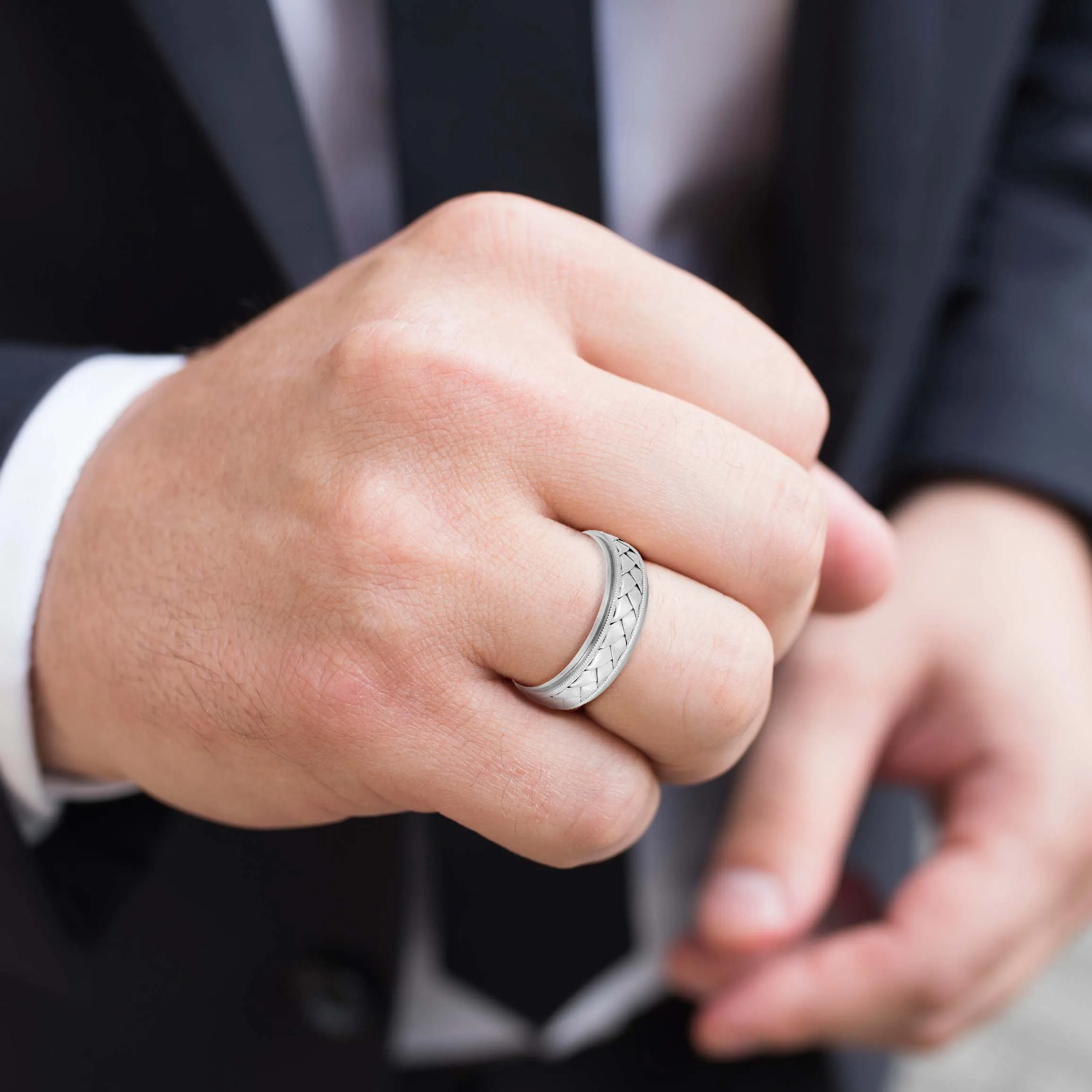 Hand Braided Milgrain Edges Men's Wedding Band