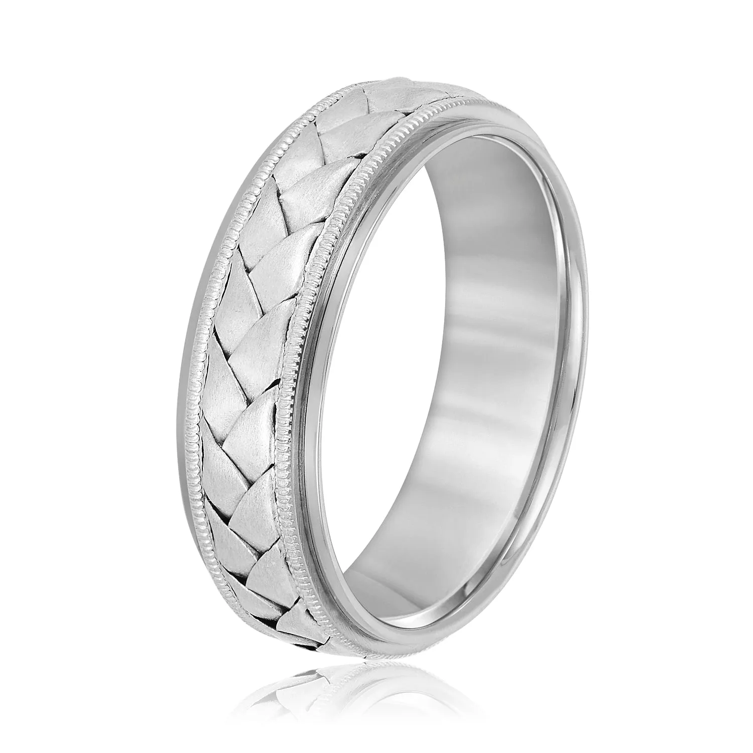 Hand Braided Milgrain Edges Men's Wedding Band