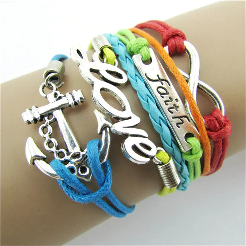 Handmade Vintage Bird Anchor Bracelets Wrap Leather Bracelet Charm bracelets pulseira couro bracelets for women