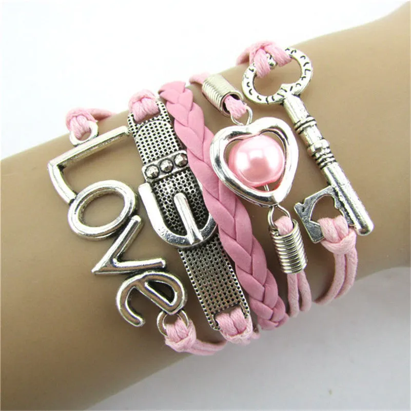 Handmade Vintage Bird Anchor Bracelets Wrap Leather Bracelet Charm bracelets pulseira couro bracelets for women