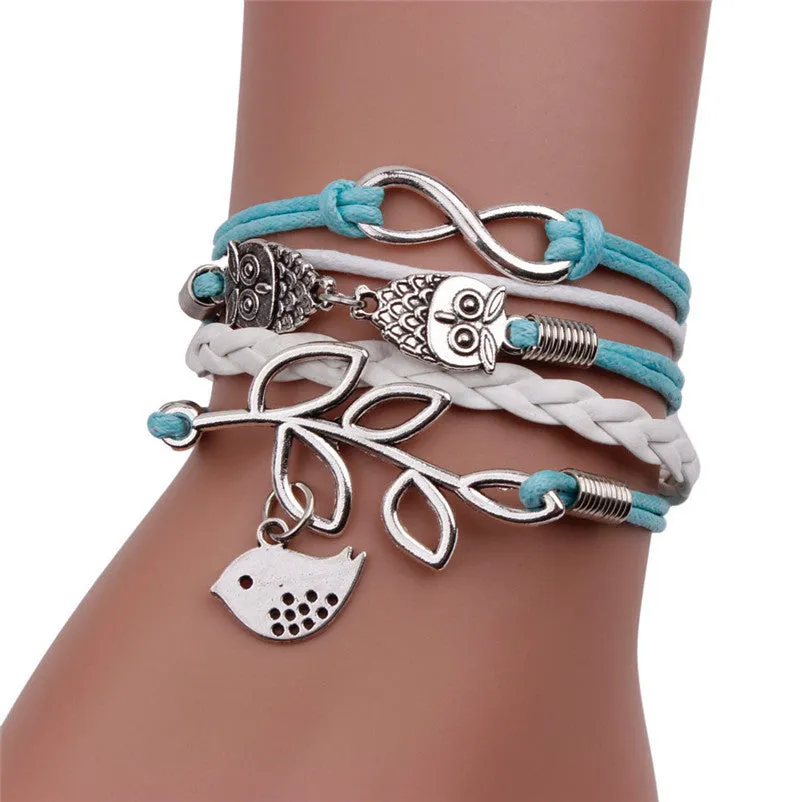 Handmade Vintage Bird Anchor Bracelets Wrap Leather Bracelet Charm bracelets pulseira couro bracelets for women