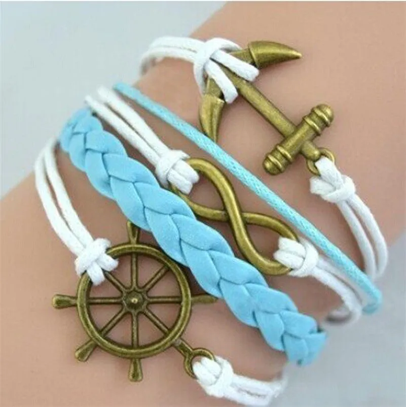 Handmade Vintage Bird Anchor Bracelets Wrap Leather Bracelet Charm bracelets pulseira couro bracelets for women