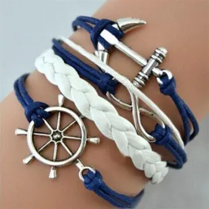 Handmade Vintage Bird Anchor Bracelets Wrap Leather Bracelet Charm bracelets pulseira couro bracelets for women