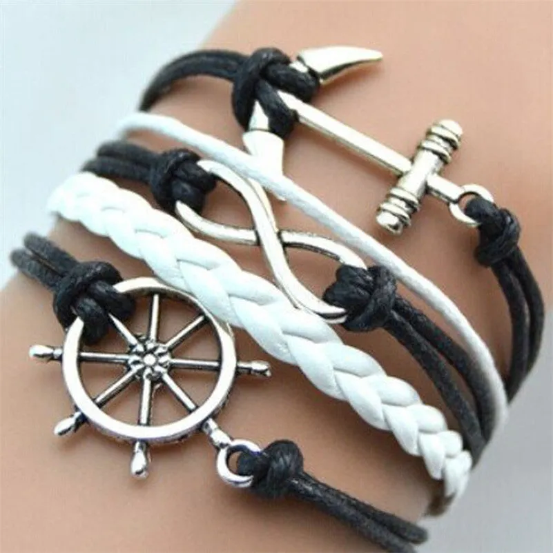 Handmade Vintage Bird Anchor Bracelets Wrap Leather Bracelet Charm bracelets pulseira couro bracelets for women
