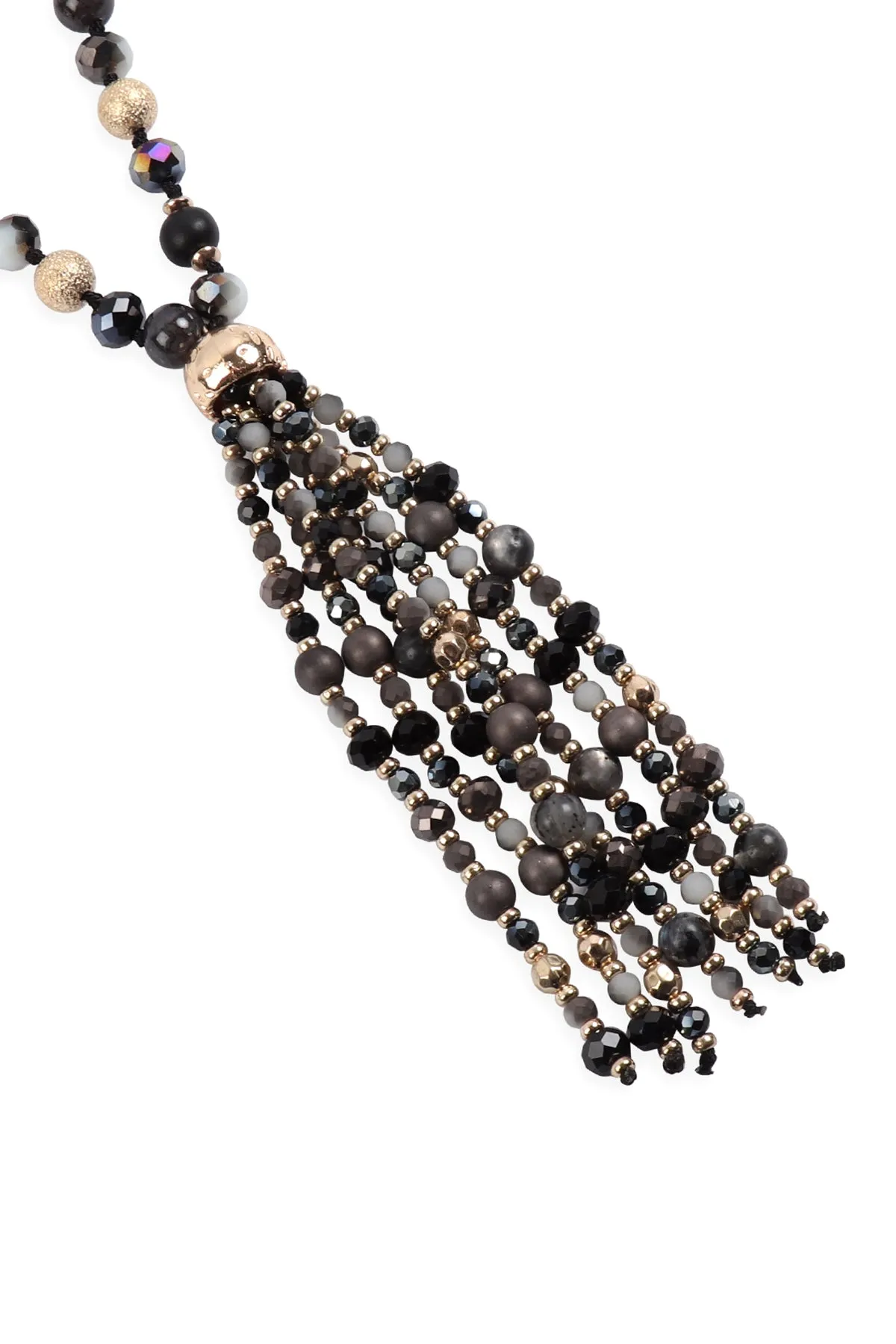 HDN3109 - BEADED TASSEL STATEMENT NECKLACE