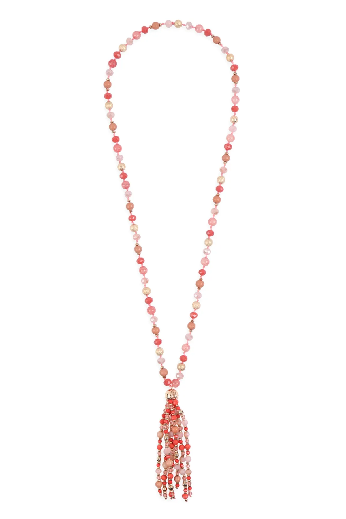 HDN3109 - BEADED TASSEL STATEMENT NECKLACE