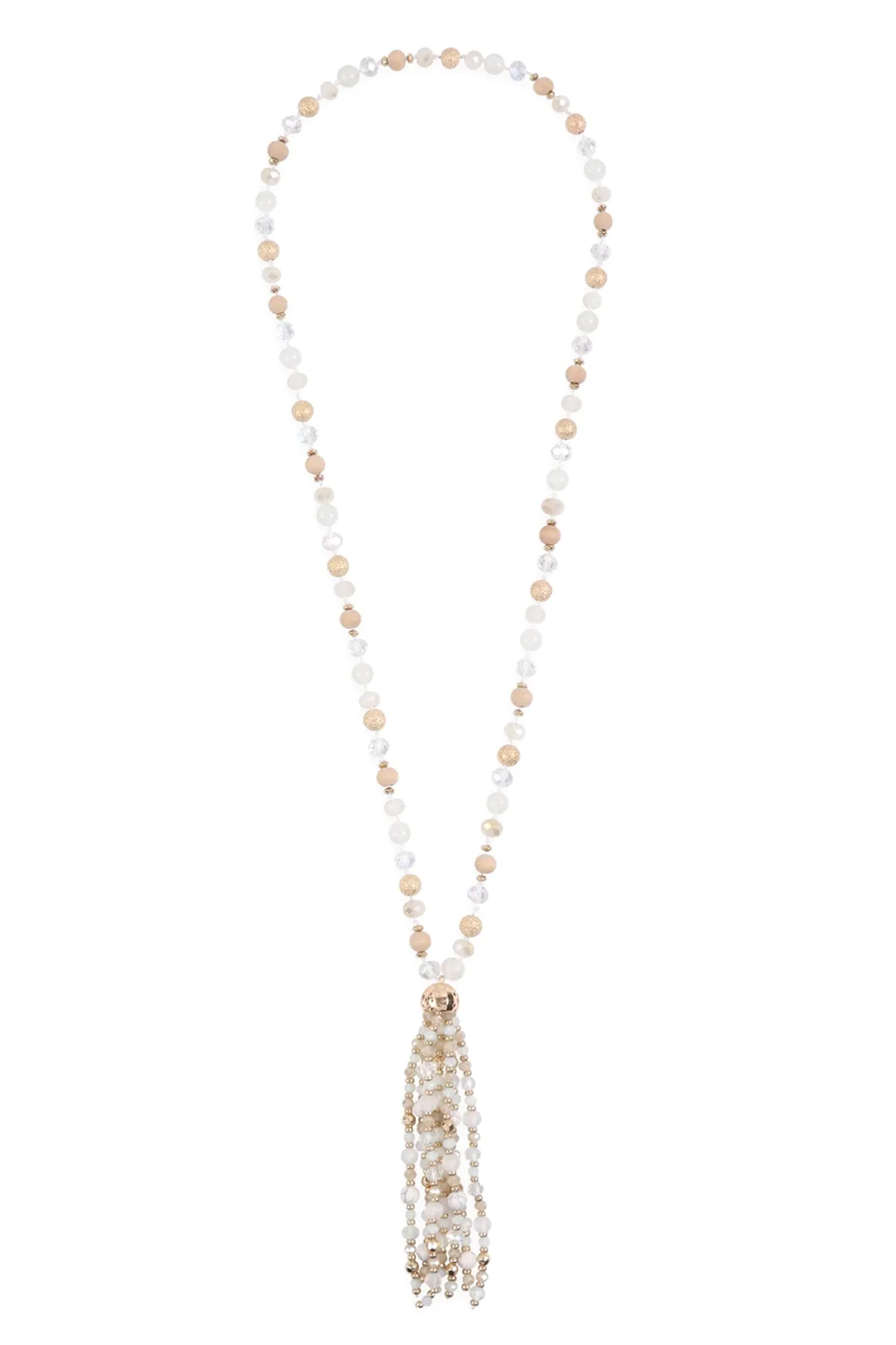 HDN3109 - BEADED TASSEL STATEMENT NECKLACE