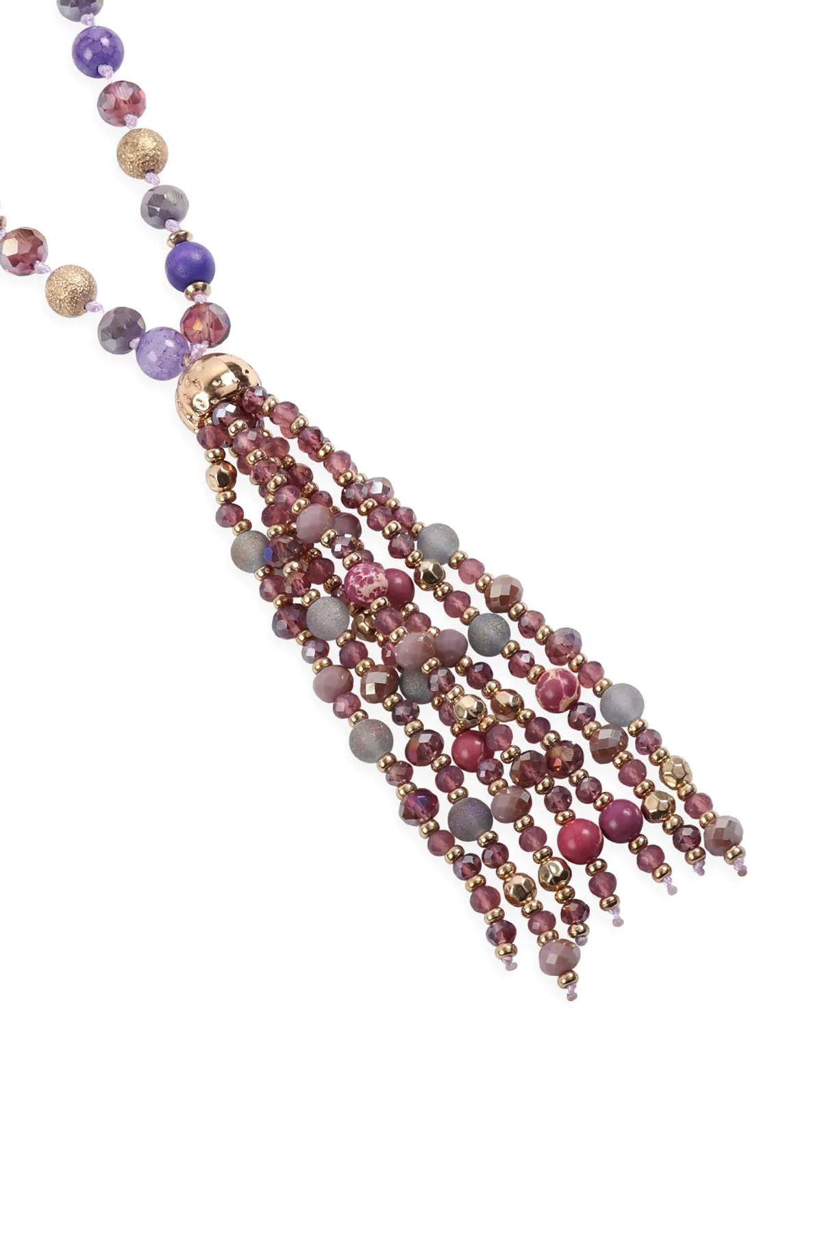 HDN3109 - BEADED TASSEL STATEMENT NECKLACE