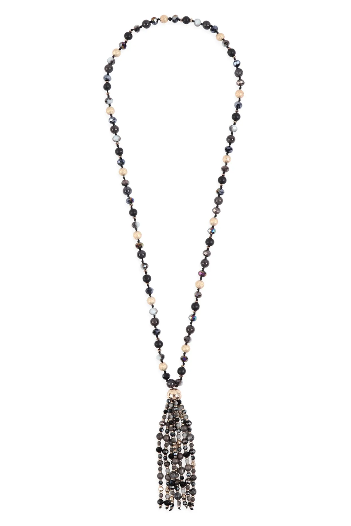 HDN3109 - BEADED TASSEL STATEMENT NECKLACE