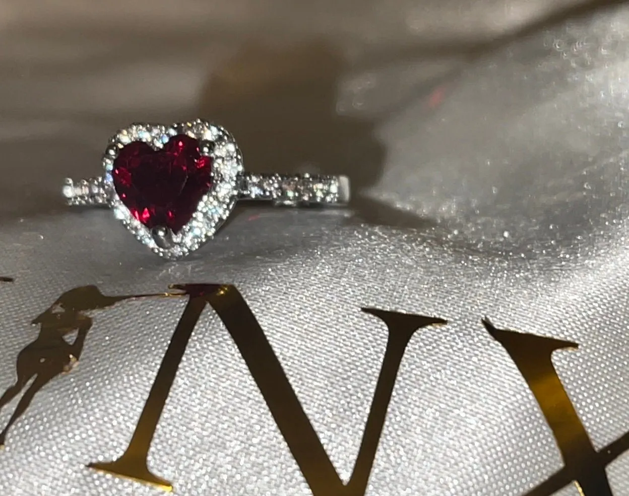 Heart Ring | Red Diamond Heart Ring | Heart Shape Ring | Diamond Heart Ring | Womens Red Diamond Ring | Engagement Ring | Red Diamond Ring