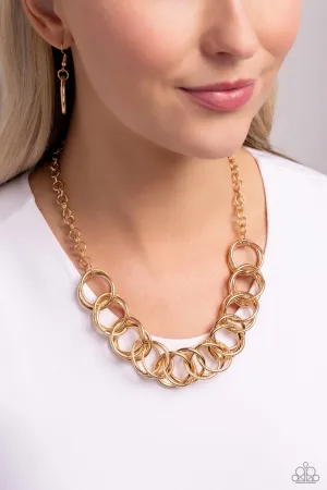Heavy Metal Hero - Gold - Interlocking Rings Paparazzi Short Necklace