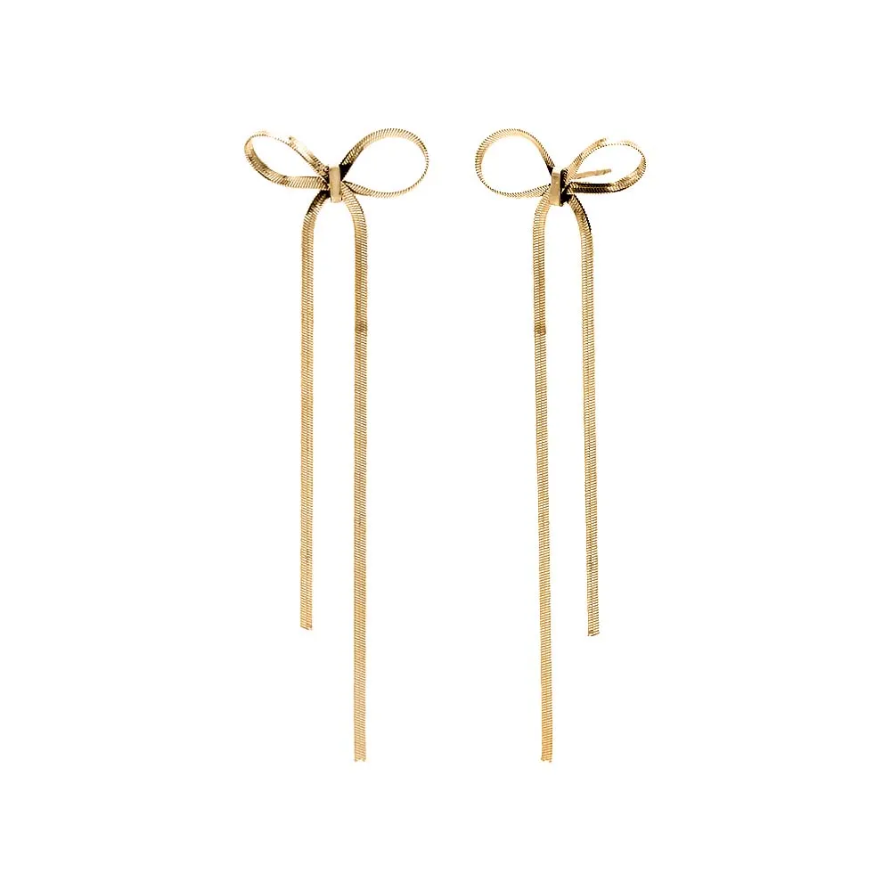 Herringbone Bow Tie Long Drop Stud Earring