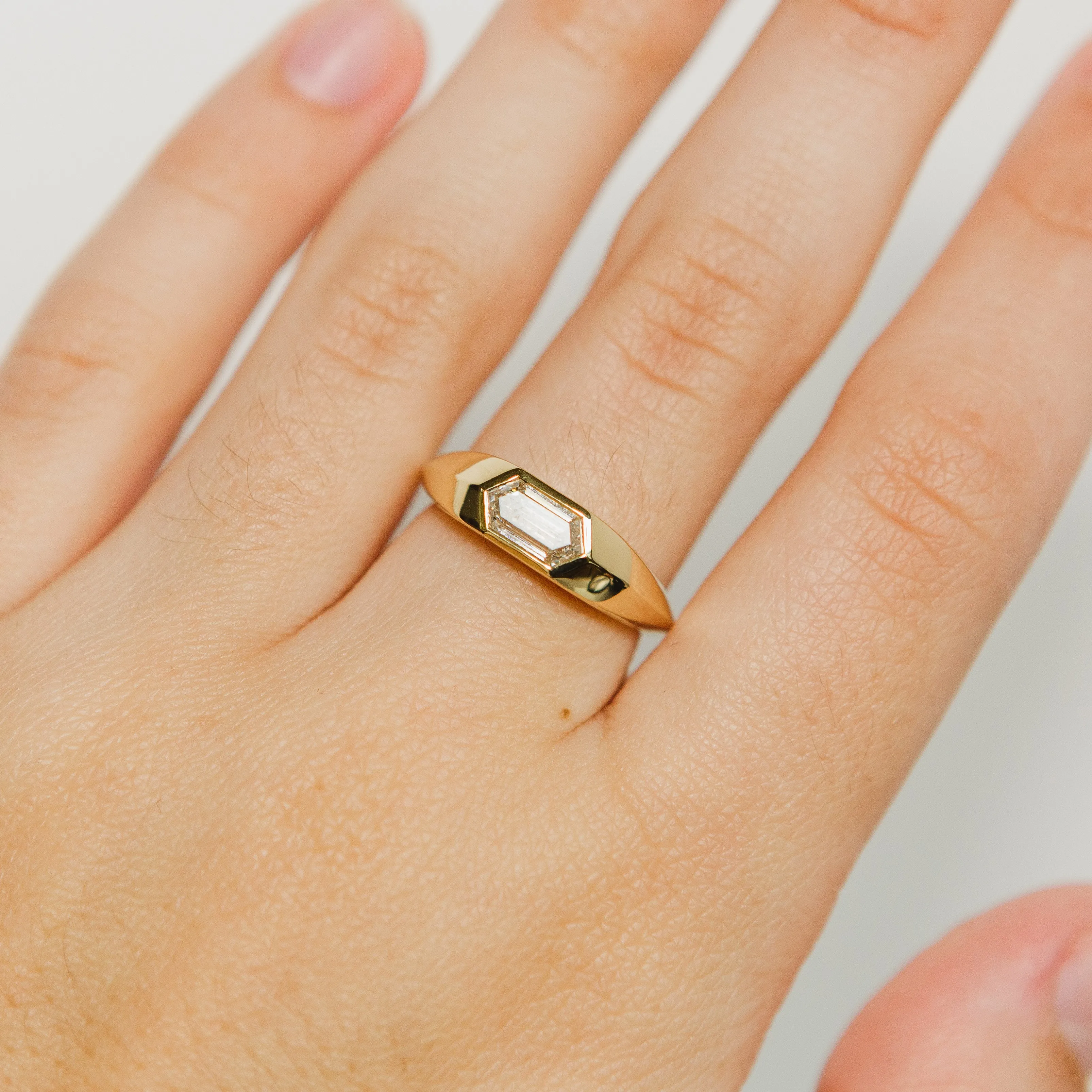 Hexagon Diamond Engagement Ring in 18k Yellow Gold