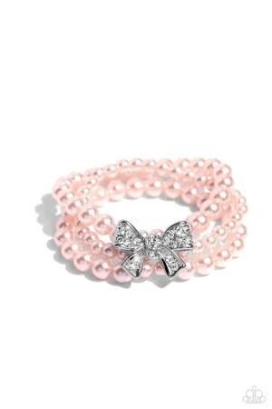 How Do You Do? - Pink - Pearl and White Rhinestone Bow Paparazzi Stretchy Bracelet