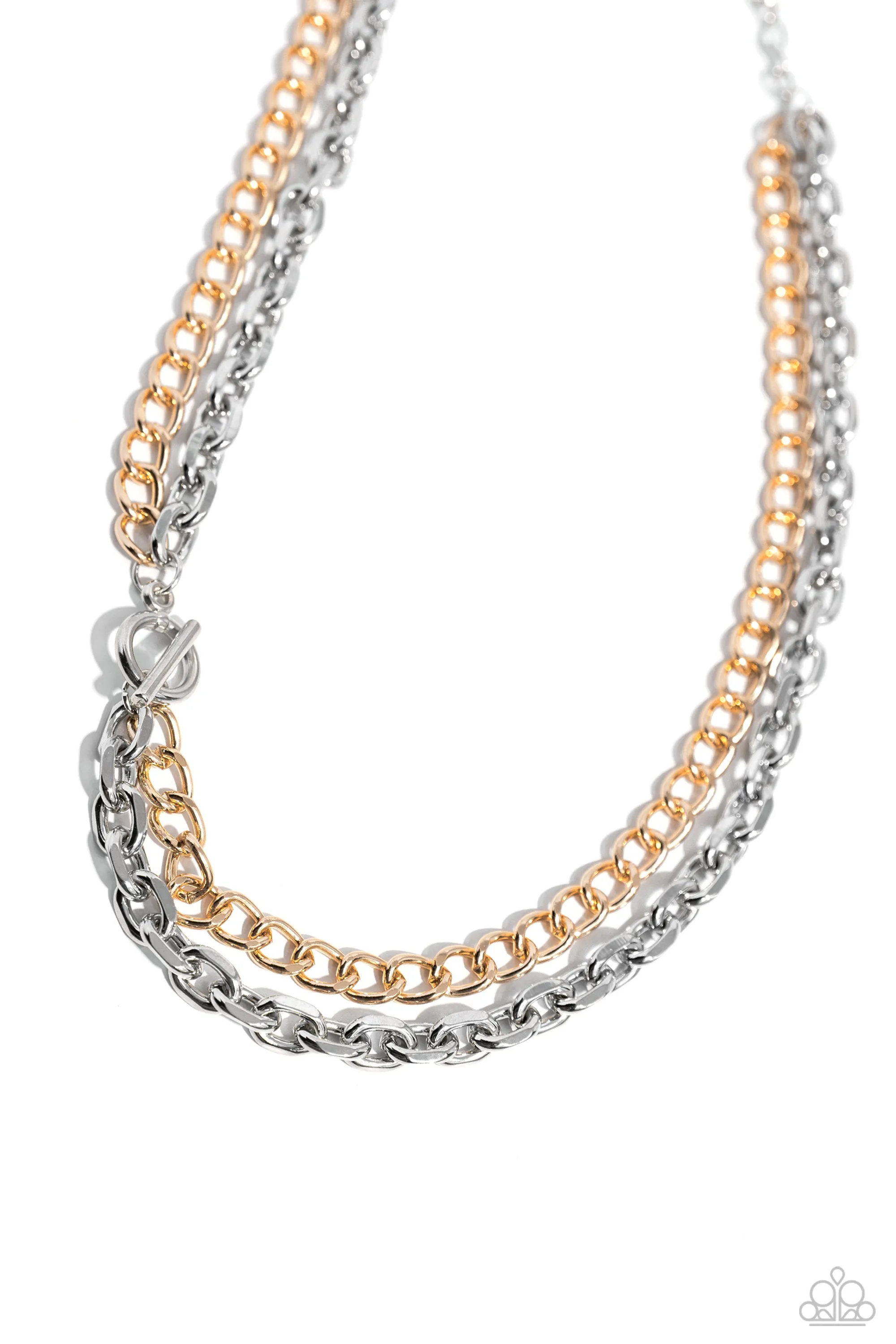 Industrial Improv - Silver - and Gold Chain Toggle Accent Tiered Paparazzi Short Necklace