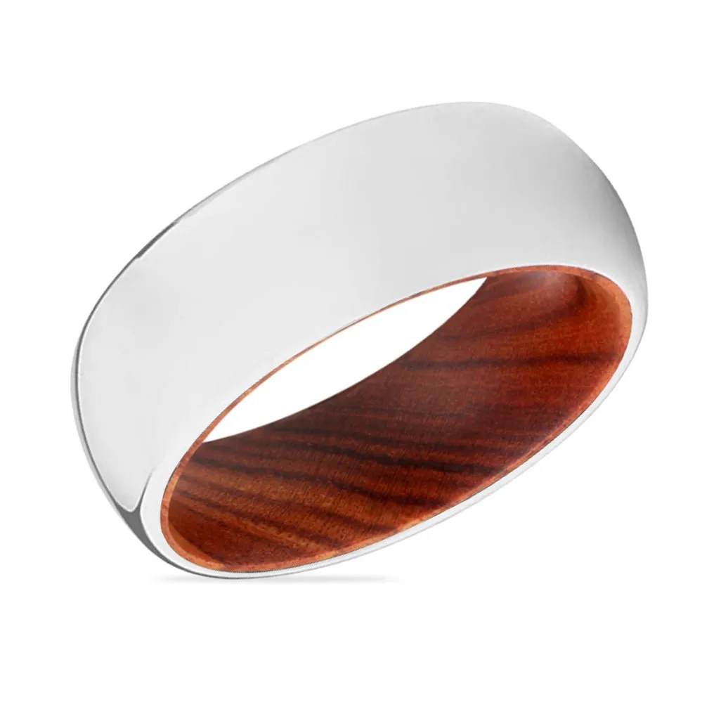 INVINCIBLE | Iron Wood, Silver Tungsten Ring, Shiny, Domed